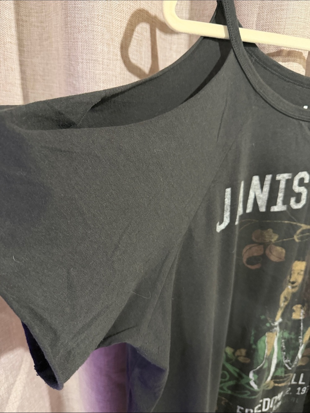 Janis Joplin Graphic Cold-Shoulder Tee - Black with Green Accents - Picture 2 of 3